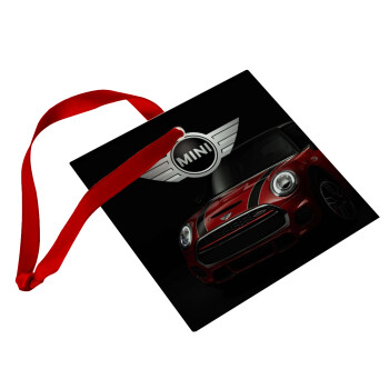 mini cooper, Christmas ornament, glass square ornament 9x9cm