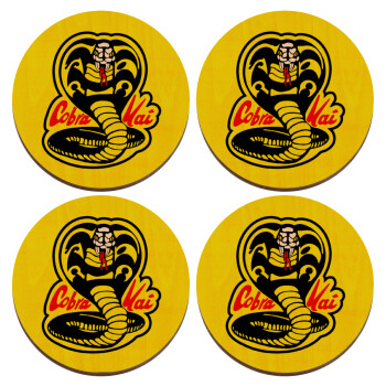 Cobra Kai Yellow, ΣΕΤ x4 Σουβέρ ξύλινα στρογγυλά plywood (9cm)