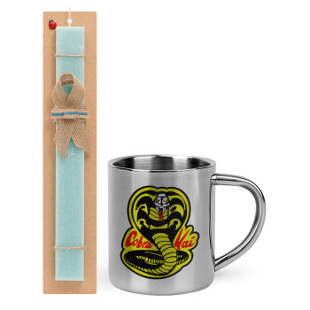 Cobra Kai Yellow, Easter Set, metallic thermal cup (300ml) & aromatic flat Easter candle (30cm) (TURQUOISE)