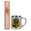 Easter Set, metallic thermal cup (300ml) & aromatic flat Easter candle (30cm) (PINK)