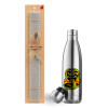 Easter Set, metallic stainless thermos flask (500ml) & scented flat Easter candle (30cm) (GRAY)