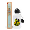 Easter Set, metallic aluminum water bottle (500ml) & scented flat candle (30cm) (TURQUOISE)