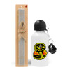 Easter Set, metallic aluminum water bottle (500ml) & aromatic flat Easter candle (30cm) (GRAY)