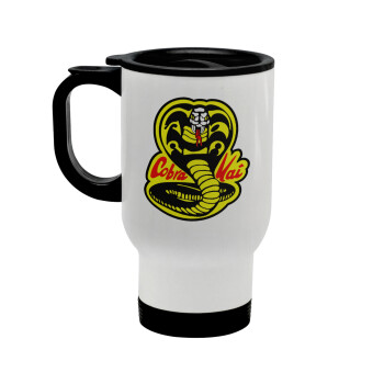 Cobra Kai Yellow, Stainless steel travel mug with lid, double wall white 450ml