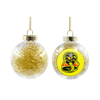 Cobra Kai Yellow, Transparent Christmas tree ball ornament with gold filling 8cm