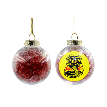 Cobra Kai Yellow, Transparent Christmas tree ball ornament with red filling 8cm