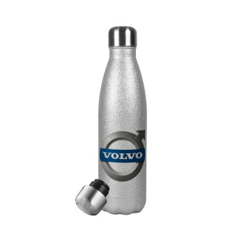 VOLVO, Μεταλλικό παγούρι θερμός Glitter Aσημένιο (Stainless steel), διπλού τοιχώματος, 500ml