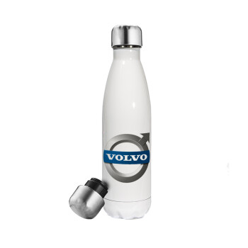 VOLVO, Μεταλλικό παγούρι θερμός Λευκό (Stainless steel), διπλού τοιχώματος, 500ml