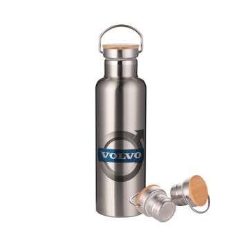 VOLVO, Stainless steel Silver with wooden lid (bamboo), double wall, 750ml