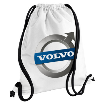 VOLVO, Backpack pouch GYMBAG white, with pocket (40x48cm) & thick cords