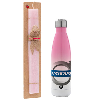 VOLVO, Easter Set, Metallic pink/white (Stainless steel) thermos, double-walled, 500ml & aromatic flat Easter candle (30cm) (PINK)