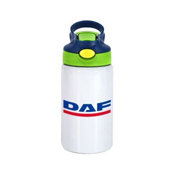 DAF, Children's hot water bottle, stainless steel, with safety straw, green, blue (350ml)