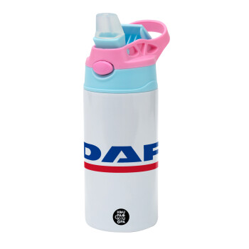 DAF, Children's hot water bottle, stainless steel, with safety straw, Pink/BlueCiel (360ml) BPA FREE