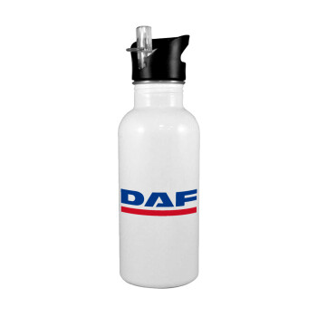 DAF, Παγούρι νερού Λευκό με καλαμάκι, ανοξείδωτο ατσάλι 600ml