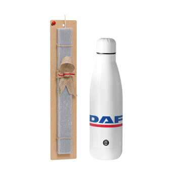 DAF, Easter Set, metallic stainless thermos bottle (500ml) & scented flat Easter candle (30cm) (GRAY)