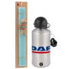 Easter Set, metallic silver aluminum water bottle (500ml) & scented flat Easter candle (30cm) (TURQUOISE)