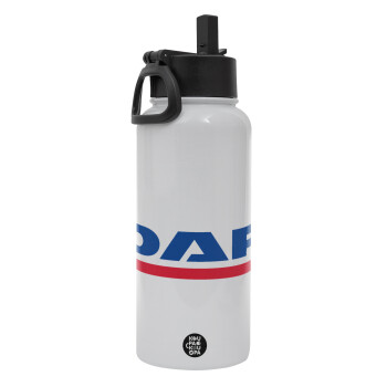 DAF, Metal mug thermo White with Straw and Spout Lid (Stainless steel), double wall, 950ml