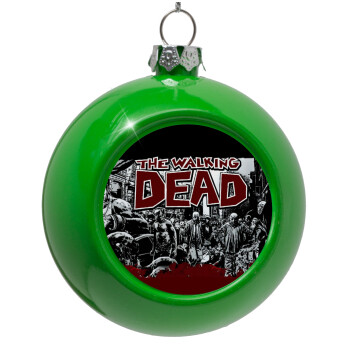 The walking dead comic drawing zombie, Green Christmas tree ornament bauble 8cm