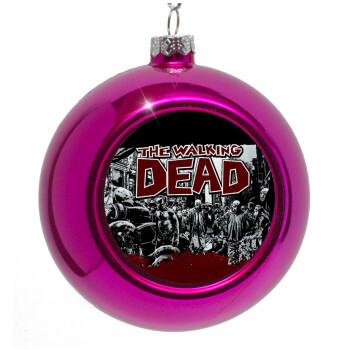 The walking dead comic drawing zombie, Purple Christmas tree ornament bauble 8cm