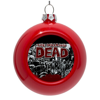 The walking dead comic drawing zombie, Red Christmas tree ornament bauble 8cm