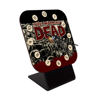 The walking dead comic drawing zombie, Quartz Table clock in natural wood (10cm)