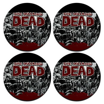 The walking dead comic drawing zombie, ΣΕΤ 4 Σουβέρ ξύλινα στρογγυλά (9cm)