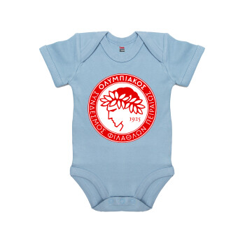 Ολυμπιακός, Βρεφικό φορμάκι μωρού, 0-18 μηνών, Μπλε, 100% Organic Cotton, κοντομάνικο