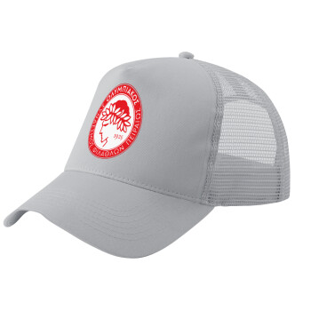 Ολυμπιακός, Adult Structured Trucker Hat, with Mesh, GRAY (100% COTTON, ADULT, UNISEX, ONE SIZE)