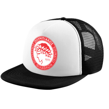 Ολυμπιακός, Child's Soft Trucker Hat with BLACK/WHITE Mesh (POLYESTER, CHILD, ONE SIZE)