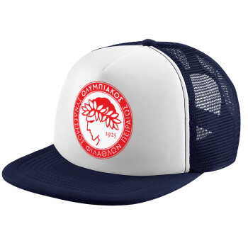 Ολυμπιακός, Adult Soft Trucker Hat with Dark Blue/White Mesh (POLYESTER, ADULT, UNISEX, ONE SIZE)