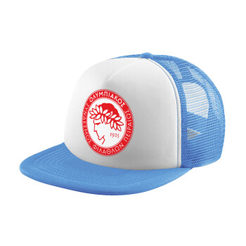 Ολυμπιακός, Child's Soft Trucker Hat with Blue/White Mesh (POLYESTER, CHILD, ONE SIZE)