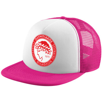 Ολυμπιακός, Καπέλο Ενηλίκων Soft Trucker με Δίχτυ Pink/White (POLYESTER, ΕΝΗΛΙΚΩΝ, UNISEX, ONE SIZE)