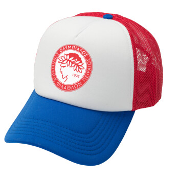 Ολυμπιακός, Καπέλο Ενηλίκων Soft Trucker με Δίχτυ Red/Blue/White (POLYESTER, ΕΝΗΛΙΚΩΝ, UNISEX, ONE SIZE)