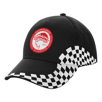 Ολυμπιακός, Adult Ultimate BLACK RACING Cap, (100% COTTON DRILL, ADULT, UNISEX, ONE SIZE)