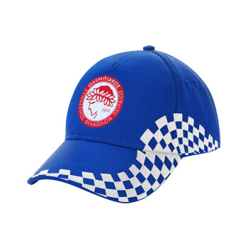 Ολυμπιακός, Adult Ultimate BLUE RACING Cap, (100% COTTON DRILL, ADULT, UNISEX, ONE SIZE)