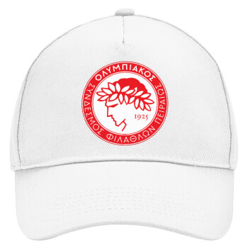 Ολυμπιακός, Adult Baseball Cap, Drill, White (100% COTTON, ADULT, UNISEX, ONE SIZE)