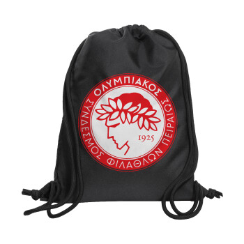 Ολυμπιακός, Τσάντα πλάτης πουγκί GYMBAG Μαύρη, με τσέπη (40x48cm) & χονδρά κορδόνια