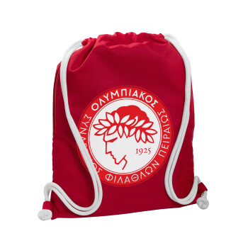 Ολυμπιακός, Τσάντα πλάτης πουγκί GYMBAG Κόκκινη, με τσέπη (40x48cm) & χονδρά κορδόνια