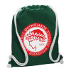 Backpack pouch GYMBAG BOTTLE GREEN, with pocket (40x48cm) & thick white cords