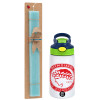 Easter Set, Children's thermal stainless steel bottle with safety straw, green/blue (350ml) & aromatic flat Easter candle (30cm) (TURQUOISE)