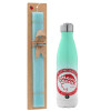 Easter Set, Metallic green/white thermos (Stainless steel), double-walled, 500ml & scented flat Easter candle (30cm) (TURQUOISE)